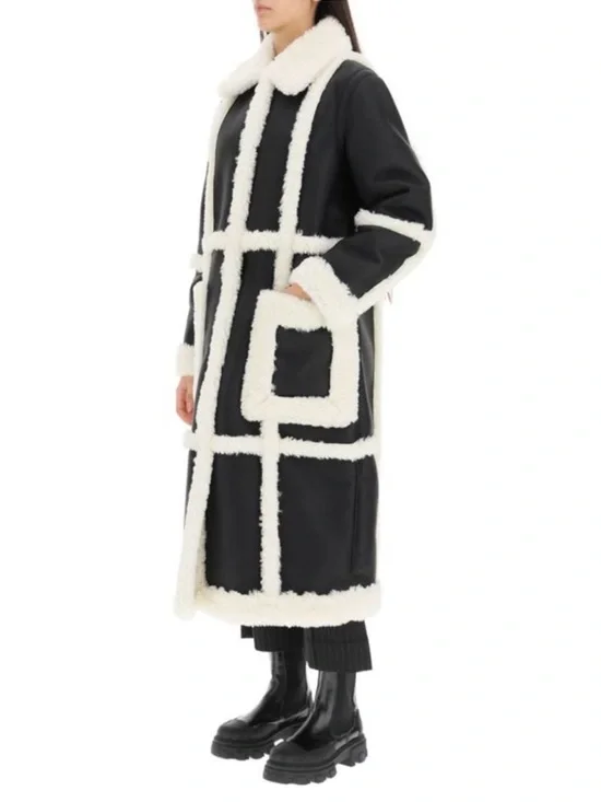 Stand Studio Patrice Faux Leather Shearling Coat Black 34 - Picture 14 of 16